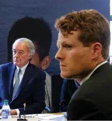  ?? NANCY LANE / HERALD STAFF FILE ?? FACE OFF: U.S. Sen. Ed Markey, left, and U.S. Rep. Joseph Kennedy III will square off Monday night in their first debate since February.