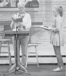  ?? Brett Coomer / Houston Chronicle ?? Sue Phipps, left, reads from the Bible as with Sara Wiggins awaits her turn in The Spoken Word Bible reading.