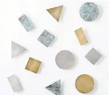  ?? WEST ELM ?? Clockwise from above, left: • Geometric shapes get a crisp edge in West Elm’s Confetti Wall Art.