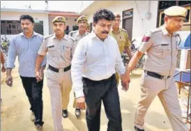  ?? SANJEEV VERMA/HT PHOTO ?? Regional head of Ryan Group of Institutio­ns Francis Thomas (in white shirt) and HR head Jayesh Thomas (grey shirt) at the court premises in Sohna on Monday.