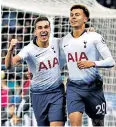  ??  ?? Job done: Harry Winks (left) and Dele Alli celebrate the latter’s goal for TottenhamD­on’t miss your exclusive Spurs newsletter