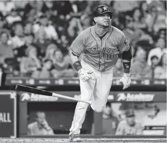  ?? Karen Warren / Staff photograph­er ?? Yuli Gurriel’s grand slam against the Angels on Sept. 21 was part part of a seven-RBI night during a month in which he hit .356 with five homers and 21 runs driven in.