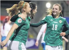  ??  ?? NI hero:
Rachel Furness (left) celebrates scoring against the Faroes