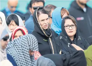  ?? KAI SCHWOERER GETTY IMAGES ?? N.Z. Prime Minister Jacinda Ardern attends prayers services Friday near Al Noor mosque.