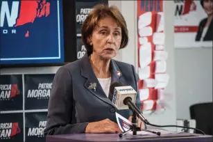  ?? Photo by Kendra Port ?? Rhode Island House Minority Leader Patricia Morgan speaks at a press conference at her campaign headquarte­rs in Warwick Tuesday, where she laid out the second segment of her “Blueprint for a Stronger Rhode Island” and education platform.