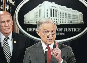  ?? TASOS KATOPODIS/EPA ?? Attorney General Jeff Sessions, right, and national intelligen­ce director Dan Coats announced new efforts to stop leaks.