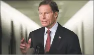  ?? Alex Wong / Getty Images ?? U.S. Sen. Richard Blumenthal, D-Conn., arrives on Capitol Hill in Washington, D.C. on Sept. 13.