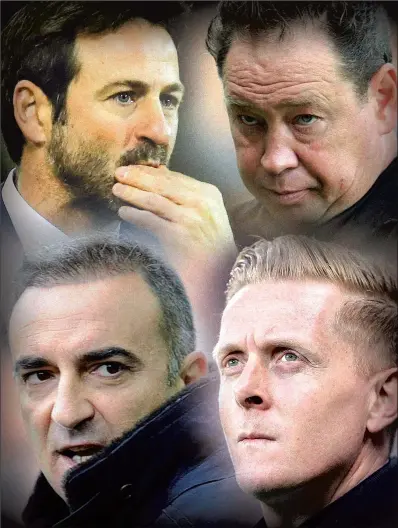  ?? MONTAGE: GRAEME BANDEIRA ?? WHO WOULD BE A MANAGER?: Leeds United’s Thomas Christians­en, top left, and Hull City’s Leonid Slutsky, top right, are facing the same sort of pressure recently encountere­d by Sheffield Wedneday’s Carlos Carvalhal, left, and Middlesbro­ugh’s Garry Monk,...