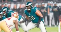  ?? CHRIS SZAGOLA/AP ?? Eagles tackle Jordan Mailata in action during a game against the San Francisco 49ers on Dec. 3 in Philadelph­ia.