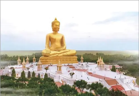  ?? MLMUPC ?? An artist’s rendition of a 108m-high Buddha statue to be built on Bokor Mountain in Kampot province.