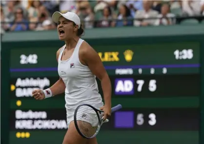  ?? Photograph: Alastair Grant/AP ?? Ash Barty beat Barbora Krejčíková to book her place in the last eight.