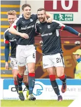  ??  ?? ■ Marcus Haber celebrates his goal with Darren O’Dea.