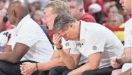  ?? ?? Arkansas head coach Eric Musselman reacts during the second half against Auburn at Bud Walton Arena. Auburn won 83-51.