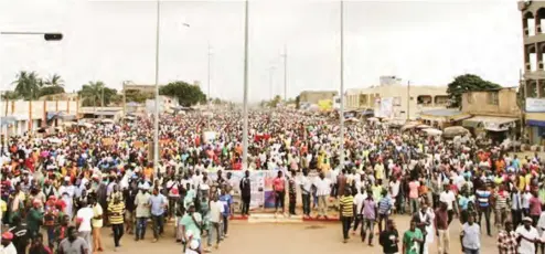  ??  ?? Thousands of protesters gathered during a march in Lomé in September. The president’s family has been in power for five decades. Matteo Koffi Fraschini/Agence France-Presse