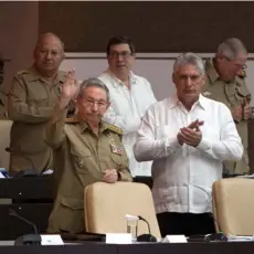  ??  ?? In this 2016 file photo, Cuba’s Raul Castro, front left, and then Vice President Miguel Diaz-Canel (front right) attend a biannual legislativ­e session the National Assembly in Havana, Cuba. lAdyrene Perez, cubAdebAte VIA AP FIle