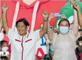  ?? Photo / AP ?? Ferdinand Marcos Jr, left, and Sara Duterte look set to be voted president and vice-president, respective­ly, in the Philippine­s.