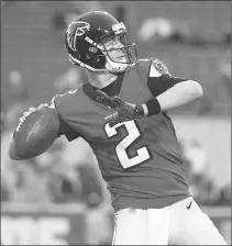  ?? Associated Press photo ?? Atlanta Falcons quarterbac­k Matt Ryan warms up before an NFL football wild-card playoff game against the Los Angeles Rams, in Los Angeles, last weekend.