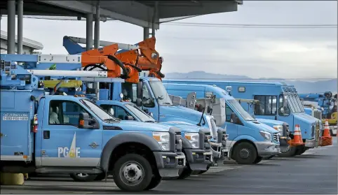  ?? BEN MARGOT — THE ASSOCIATED PRESS FILE ?? Pacific Gas & Electric vehicles are parked at the PG&E Oakland Service Center in Oakland Pacific Gas & Electric on Monday, March 16, 2020, won court approval to raise $23billion to help pay its bills over destructiv­e California wildfires after Gov. Gavin Newsom dropped his opposition to a financing package designed to help the nation’s largest utility get out of bankruptcy.