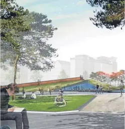  ??  ?? The urban beach will include sand dunes and pine trees as well as a café at the site, called Waterfront Place.