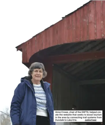  ?? Justine Fraser ?? Anne Crowe, chair of the GWTN, helped create the website that seeks to boost tourism in the area by connecting trail systems from Dundalk to Lake Erie.