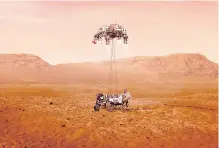  ?? NASA/JPL-CALTECH VIA AP ?? This illustrati­on provided by NASA shows the Perseveran­ce rover, bottom, landing on Mars.