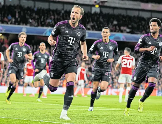  ?? Foto: imago images ?? Münchens Harry Kane steuert sein Tor zum 2:2 gegen Arsenal bei und träumt von einer Rückkehr nach Wembley.
