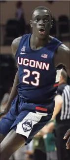  ?? Mark LoMoglio / Icon Sportswire via Getty Images ?? UConn forward Akok Akok is making good progress in his rehab.