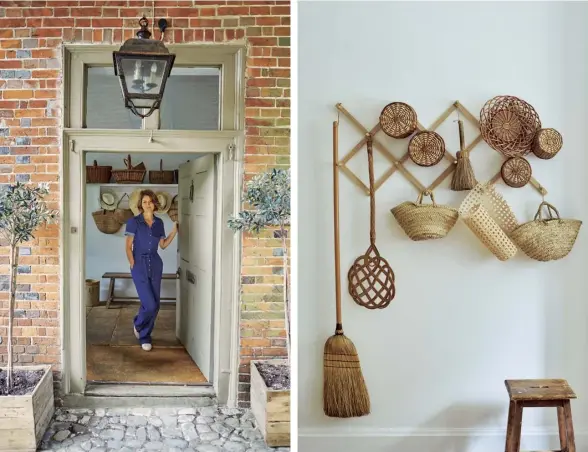  ??  ?? Below Maria Le Mesurier at home on the Uppark estate, West Sussex; housekeepi­ng tools displayed on a rack made by her husband, Paul