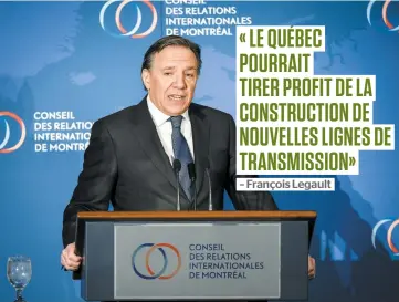  ?? PHOTO AGENCE QMI, SÉBASTIEN ST-JEAN ?? François Legault, chef de la CAQ, lors d’un déjeuner-causerie devant le Conseil des relations internatio­nales de Montréal (CORIM), à l’hôtel Hyatt Regency, à Montréal, hier.