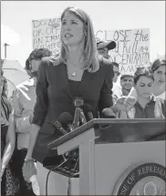  ?? Christ Chavez/Getty Images North America/TNS ?? Rep. Lori Trahan (D-MA) addresses the media after touring the Clint, Texas, Border Patrol Facility housing children on July 1, 2019, in Clint, Texas. Reports of inhumane conditions have plagued the facility where migrant children are being held.