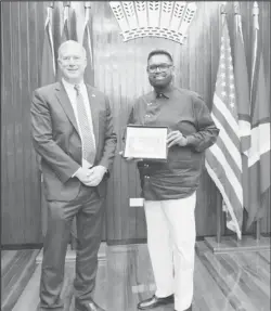  ?? ?? US Deputy Assistant Secretary of Defense for the Western Hemisphere, Daniel Erikson (left) with President Irfaan Ali yesterday (Office of the President photo)