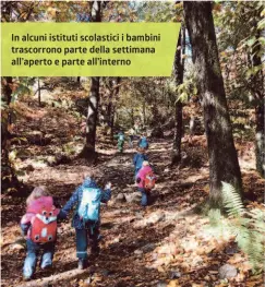  ??  ?? In alcuni istituti scolastici i bambini trascorron­o parte della settimana all’aperto e parte all’internoPiù di quaranta gruppi attivi in altri cantoni