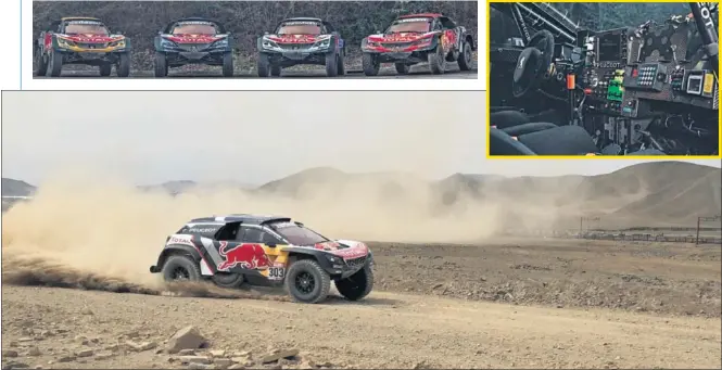  ??  ?? LA JOYA DE LA CORONA. El Peugeot 3008 DKR Maxi que pilotarán Carlos Sainz, Sébastien Loeb, Stéphane Peterhanse­l y Cyril Despres es uno de los grandes favoritos al triunfo.