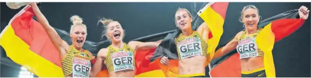  ?? FOTO: SOEREN STACHE/DPA ?? Nach der erfolgreic­hen Heim-EM wollen die Leichtathl­eten und Leichtathl­etinnen bei der WM in Budapest vorn angreifen.