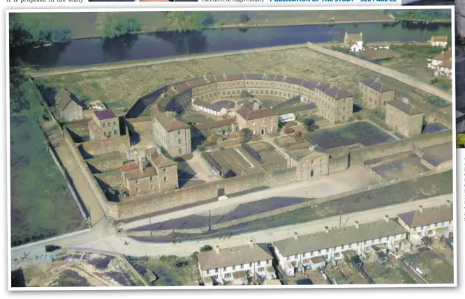  ?? ?? ABOVE: An aerial photograph of Sligo Gaol. LEFT: Sligo Gaol as it looked in the 1950s. ABOVE RIGHT: A window and a corridor at Sligo Gaol.