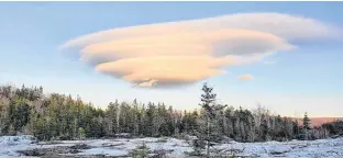  ??  ?? If you were out in the Aspy Bay region of Victoria County on April 9, you couldn’t help but notice this unusual cloud formation. Lucky for us, Charlene Lawrence was in Dingwall; she snapped a photo and quickly posted it. Charlene correctly identified it as a lenticular cloud.