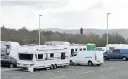  ??  ?? Pit stop Travellers set up camp at the Broxden Park and Ride. Picture by staff photograph­er Richard Wilkins