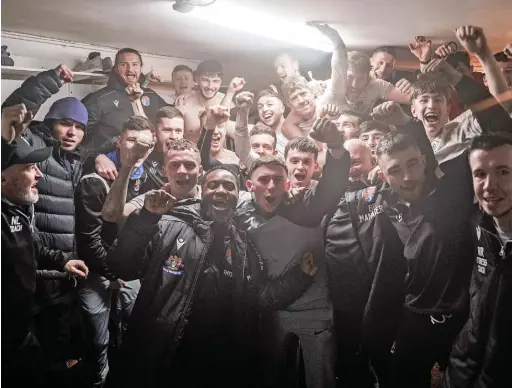  ?? Jacob Reeder ?? ●●Bacup Borough celebrate their Edwards Case Cup semi final win against City of Liverpool