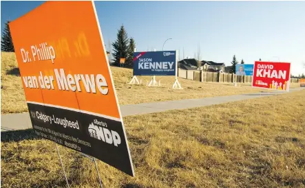  ?? BRITTON LEDINGHAM ?? Voters in Calgary-Lougheed head to the polls on Thursday to choose among United Conservati­ve Party Leader Jason Kenney, Liberal Leader David Khan, the NDP’s Phillip van der Merwe, the Green party’s Romy Tittel and Reform Party of Alberta’s Lauren...
