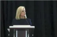  ?? MEL EVANS — THE ASSOCIATED PRESS ?? U.S. Department of Homeland Security Secretary Kirstjen Nielsen addresses a convention of state secretarie­s of state, Saturday in Philadelph­ia. Nielsen told the gathering that there are no signs that Russia is targeting this year’s midterm elections...