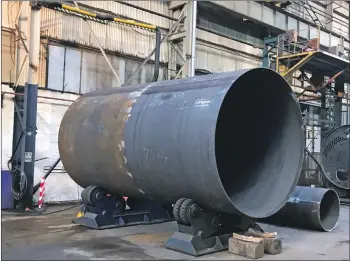  ??  ?? Waverley’s new boilers take shape at the yard in Annan.