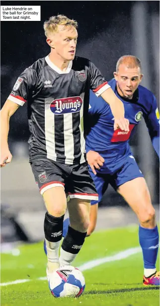  ??  ?? Luke Hendrie on the ball for Grimsby Town last night.