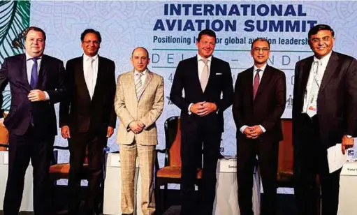  ??  ?? Panelists Sebastian Mikosz, Group MD &amp; CEO, Kenya Airways; Ajay Singh, Chairman &amp; MD, SpiceJet; Akbar Al Baker, Group CEO, Qatar Airways; Pieter Elbers, CEO, KLM; Vinay Dube, CEO, Jet Airways with Session moderator Janmejaya Sinha, Chairman - Asia Pacific, The Boston Consulting Group.