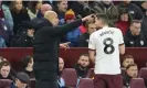  ?? Photograph: Ryan Browne/Shuttersto­ck ?? Pep Guardiola gives instructio­ns to Mateo Kovacic, one of the career midfielder­s who started on the bench at Villa Park.