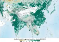  ?? NASA ?? Satellite data show that China and India have led the global increase in leafy coverage in recent years.