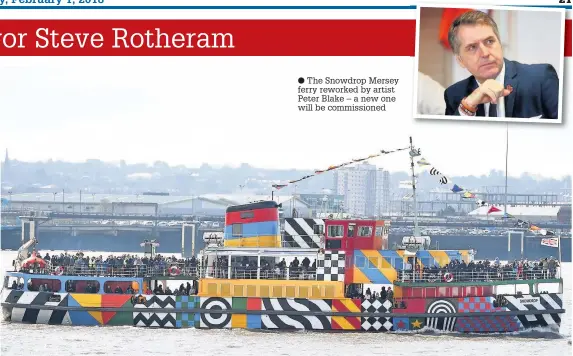  ??  ?? The Snowdrop Mersey ferry reworked by artist Peter Blake – a new one will be commission­ed