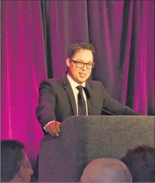  ?? COLIN MACLEAN/JOURNAL PIONEER ?? Greater Summerside Chamber of Commerce president Dan Kutcher speaks to guests during the organizati­on’s 24th annual Business Excellence Awards, Thursday evening.