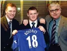  ??  ?? Distant past: Everton’s David Moyes (left) and Bill Kenwright signed Rooney in 2003