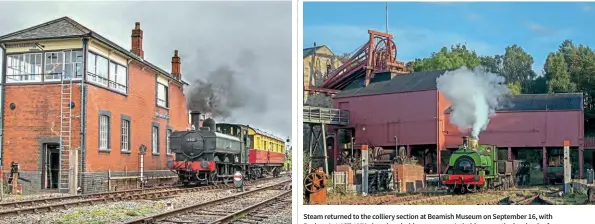  ?? ?? Passing the impressive Princess Risborough signalbox, currently under restoratio­n, visiting GWR 0-6-0PT 6412 passes with an auto-trailer during a charter on the Chinnor and Princess Risborough Railway on August 14. Martyn Tattam
Steam returned to the colliery section at Beamish Museum on September 16, with Peckett 0-4-0ST 1370 shunting chaldron wagons. A chaldron was the legal unit of measure for coal used from the 13th century, until abolished in 1963 by the Weights & Measures Act. It originated as the legal limit for horse-drawn coal wagons on roads, and transferre­d when plateways came into use. Robert Falconer