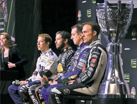  ?? Chris Trotman/Getty Images ?? The Championsh­ip 4 — Brad Keselowski, left, Martin Truex Jr., Kyle Busch and Kevin Harvick — met the media Thursday in anticipati­on of this weekend’s season-ending race at Homestead-Miami Raceway.